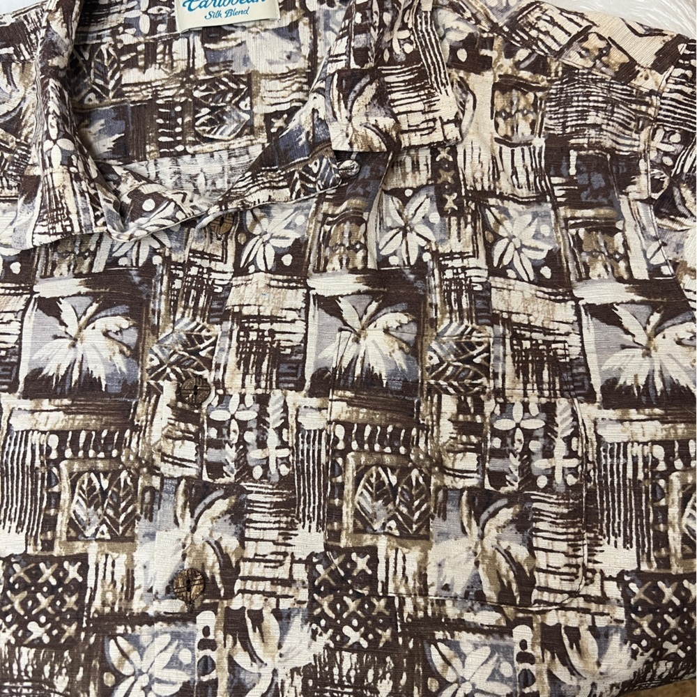 Caribbean Men's Silk Blend Short-Sleeve Camp Hawaian Shirt, XL - Picture 5 of 9